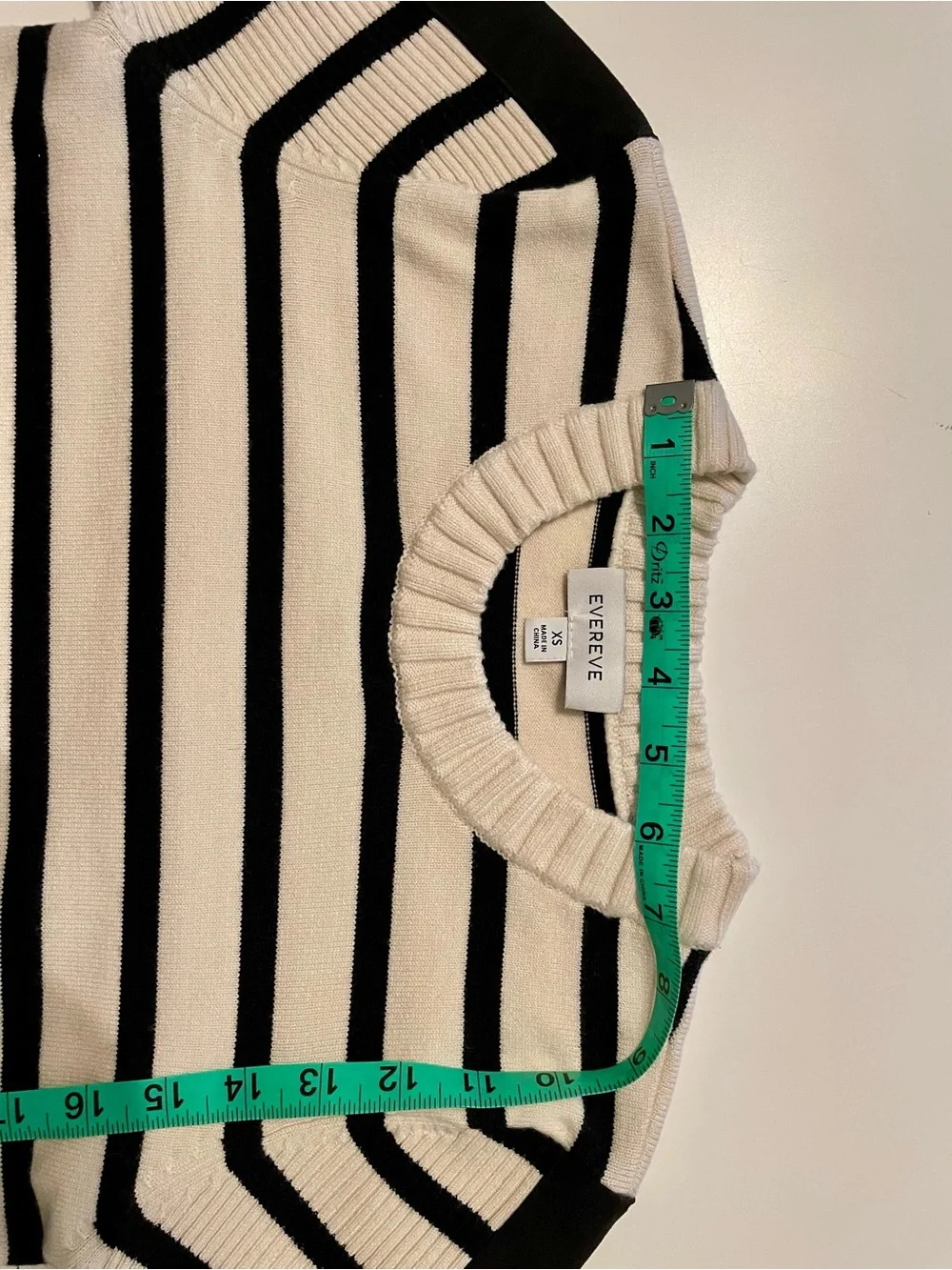 Evereve Harlow Black & Ivory Striped Crewneck Sweater w Faux Suade sleeves